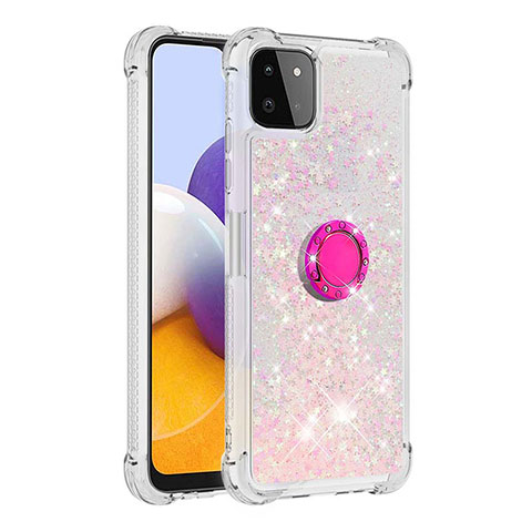 Silikon Hülle Handyhülle Gummi Schutzhülle Flexible Tasche Bling-Bling mit Fingerring Ständer S01 für Samsung Galaxy A22 5G Rosa