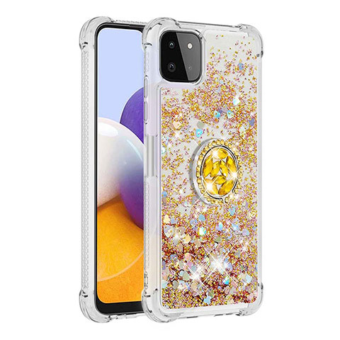 Silikon Hülle Handyhülle Gummi Schutzhülle Flexible Tasche Bling-Bling mit Fingerring Ständer S01 für Samsung Galaxy A22s 5G Gold