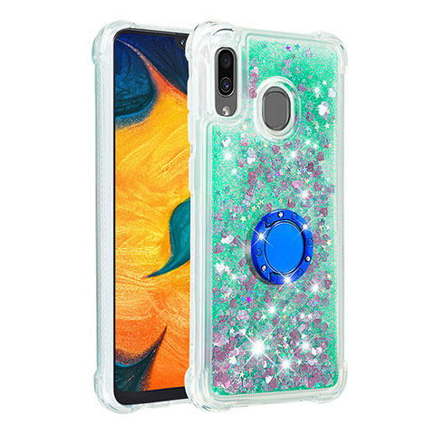 Silikon Hülle Handyhülle Gummi Schutzhülle Flexible Tasche Bling-Bling mit Fingerring Ständer S01 für Samsung Galaxy A30 Grün