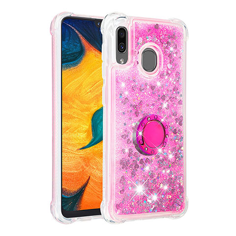 Silikon Hülle Handyhülle Gummi Schutzhülle Flexible Tasche Bling-Bling mit Fingerring Ständer S01 für Samsung Galaxy A30 Pink