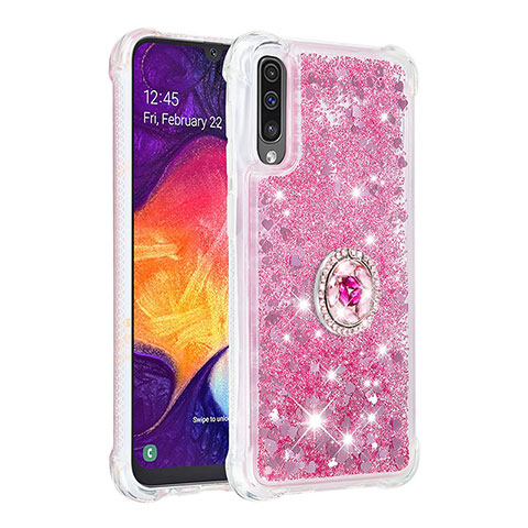 Silikon Hülle Handyhülle Gummi Schutzhülle Flexible Tasche Bling-Bling mit Fingerring Ständer S01 für Samsung Galaxy A30S Rot