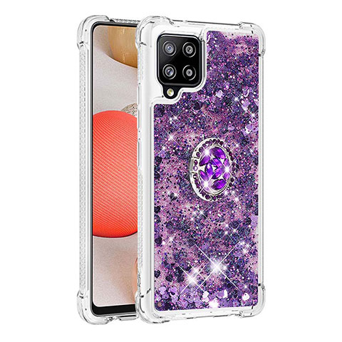 Silikon Hülle Handyhülle Gummi Schutzhülle Flexible Tasche Bling-Bling mit Fingerring Ständer S01 für Samsung Galaxy A42 5G Violett