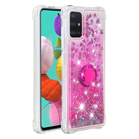 Silikon Hülle Handyhülle Gummi Schutzhülle Flexible Tasche Bling-Bling mit Fingerring Ständer S01 für Samsung Galaxy A51 4G Pink