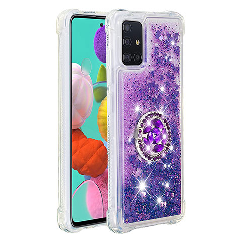 Silikon Hülle Handyhülle Gummi Schutzhülle Flexible Tasche Bling-Bling mit Fingerring Ständer S01 für Samsung Galaxy A51 4G Violett