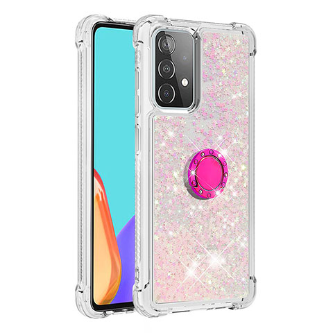 Silikon Hülle Handyhülle Gummi Schutzhülle Flexible Tasche Bling-Bling mit Fingerring Ständer S01 für Samsung Galaxy A52s 5G Pink