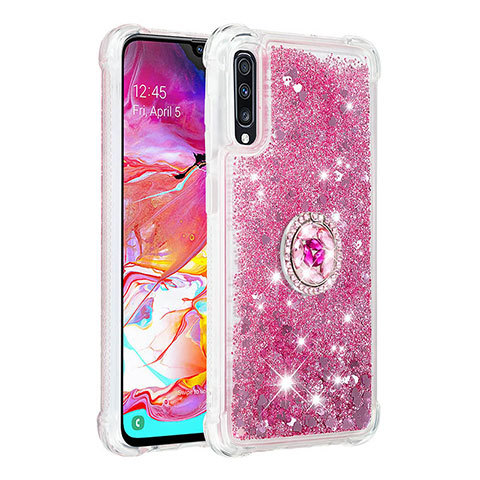 Silikon Hülle Handyhülle Gummi Schutzhülle Flexible Tasche Bling-Bling mit Fingerring Ständer S01 für Samsung Galaxy A70 Rot