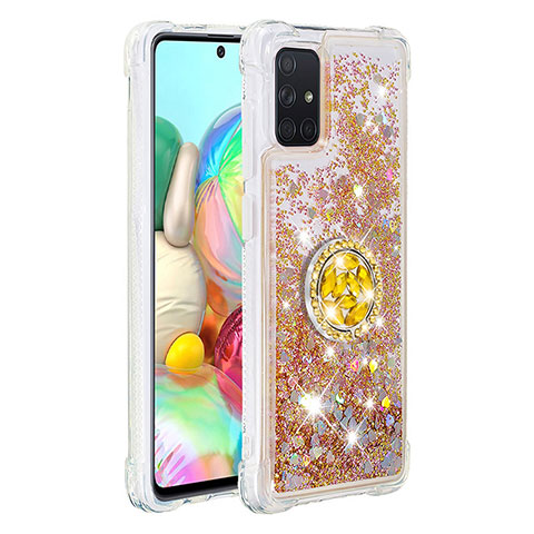 Silikon Hülle Handyhülle Gummi Schutzhülle Flexible Tasche Bling-Bling mit Fingerring Ständer S01 für Samsung Galaxy A71 4G A715 Gold