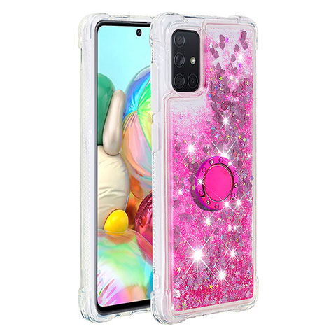 Silikon Hülle Handyhülle Gummi Schutzhülle Flexible Tasche Bling-Bling mit Fingerring Ständer S01 für Samsung Galaxy A71 4G A715 Pink