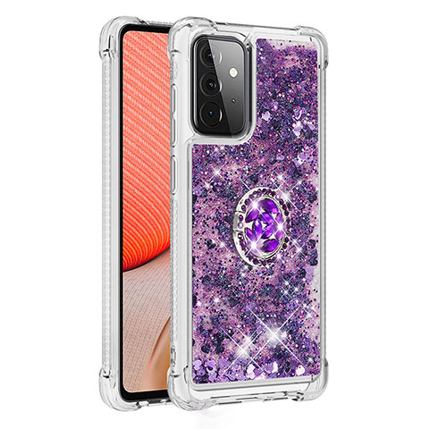 Silikon Hülle Handyhülle Gummi Schutzhülle Flexible Tasche Bling-Bling mit Fingerring Ständer S01 für Samsung Galaxy A72 5G Violett