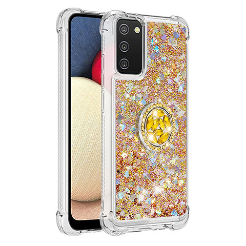 Silikon Hülle Handyhülle Gummi Schutzhülle Flexible Tasche Bling-Bling mit Fingerring Ständer S01 für Samsung Galaxy F02S SM-E025F Gold