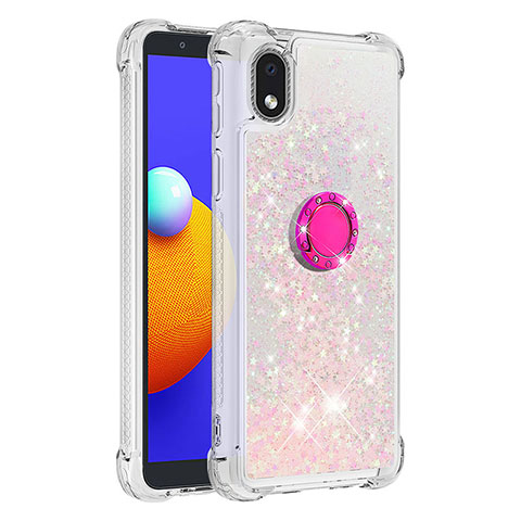 Silikon Hülle Handyhülle Gummi Schutzhülle Flexible Tasche Bling-Bling mit Fingerring Ständer S01 für Samsung Galaxy M01 Core Rosa