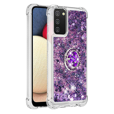 Silikon Hülle Handyhülle Gummi Schutzhülle Flexible Tasche Bling-Bling mit Fingerring Ständer S01 für Samsung Galaxy M02s Violett