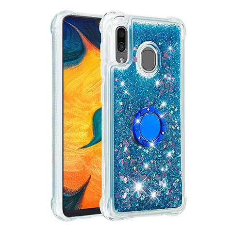 Silikon Hülle Handyhülle Gummi Schutzhülle Flexible Tasche Bling-Bling mit Fingerring Ständer S01 für Samsung Galaxy M10S Blau