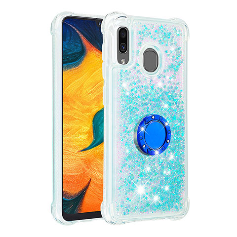 Silikon Hülle Handyhülle Gummi Schutzhülle Flexible Tasche Bling-Bling mit Fingerring Ständer S01 für Samsung Galaxy M10S Hellblau