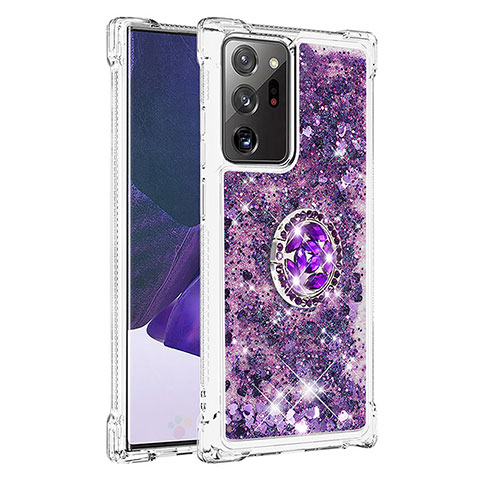 Silikon Hülle Handyhülle Gummi Schutzhülle Flexible Tasche Bling-Bling mit Fingerring Ständer S01 für Samsung Galaxy Note 20 Ultra 5G Violett