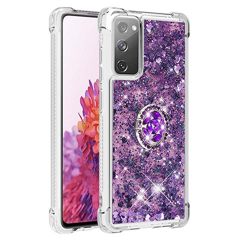 Silikon Hülle Handyhülle Gummi Schutzhülle Flexible Tasche Bling-Bling mit Fingerring Ständer S01 für Samsung Galaxy S20 FE 5G Violett