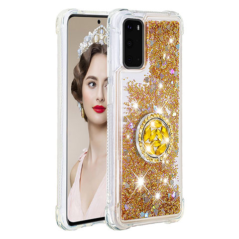 Silikon Hülle Handyhülle Gummi Schutzhülle Flexible Tasche Bling-Bling mit Fingerring Ständer S01 für Samsung Galaxy S20 Gold