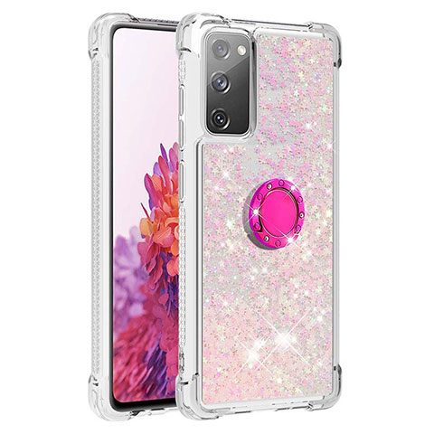 Silikon Hülle Handyhülle Gummi Schutzhülle Flexible Tasche Bling-Bling mit Fingerring Ständer S01 für Samsung Galaxy S20 Lite 5G Rosa