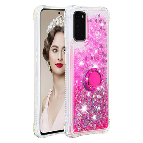 Silikon Hülle Handyhülle Gummi Schutzhülle Flexible Tasche Bling-Bling mit Fingerring Ständer S01 für Samsung Galaxy S20 Pink