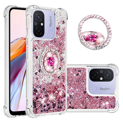 Silikon Hülle Handyhülle Gummi Schutzhülle Flexible Tasche Bling-Bling mit Fingerring Ständer S01 für Xiaomi Poco C55 Rot