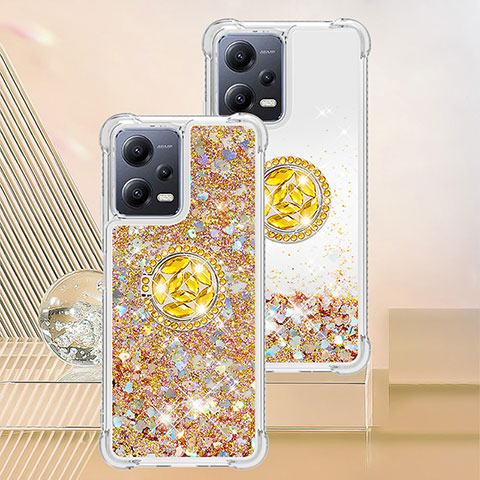 Silikon Hülle Handyhülle Gummi Schutzhülle Flexible Tasche Bling-Bling mit Fingerring Ständer S01 für Xiaomi Poco X5 5G Gold