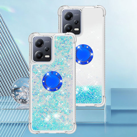 Silikon Hülle Handyhülle Gummi Schutzhülle Flexible Tasche Bling-Bling mit Fingerring Ständer S01 für Xiaomi Poco X5 5G Hellblau