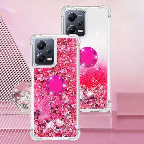 Silikon Hülle Handyhülle Gummi Schutzhülle Flexible Tasche Bling-Bling mit Fingerring Ständer S01 für Xiaomi Redmi Note 12 5G Pink