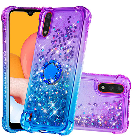 Silikon Hülle Handyhülle Gummi Schutzhülle Flexible Tasche Bling-Bling mit Fingerring Ständer S02 für Samsung Galaxy A01 SM-A015 Violett