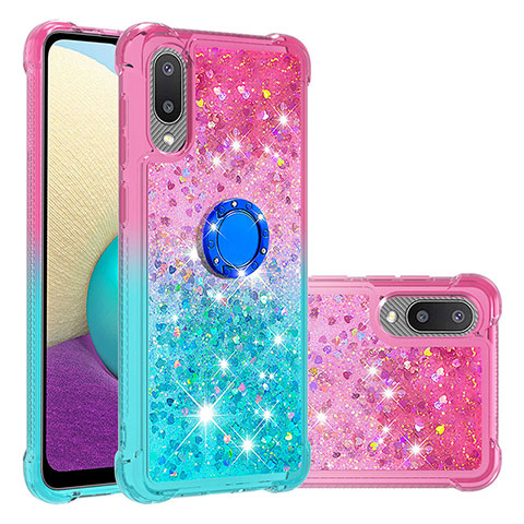 Silikon Hülle Handyhülle Gummi Schutzhülle Flexible Tasche Bling-Bling mit Fingerring Ständer S02 für Samsung Galaxy A02 Pink