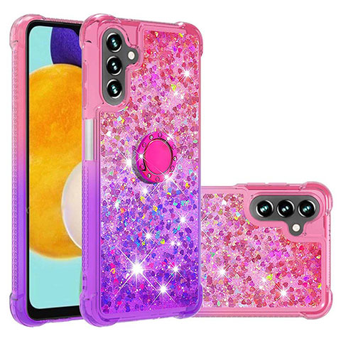 Silikon Hülle Handyhülle Gummi Schutzhülle Flexible Tasche Bling-Bling mit Fingerring Ständer S02 für Samsung Galaxy A04s Pink