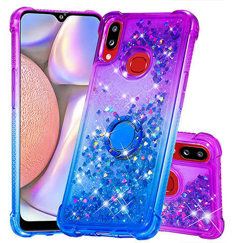 Silikon Hülle Handyhülle Gummi Schutzhülle Flexible Tasche Bling-Bling mit Fingerring Ständer S02 für Samsung Galaxy A10s Violett