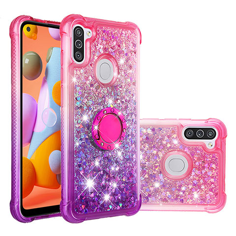 Silikon Hülle Handyhülle Gummi Schutzhülle Flexible Tasche Bling-Bling mit Fingerring Ständer S02 für Samsung Galaxy A11 Pink