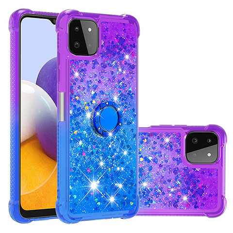 Silikon Hülle Handyhülle Gummi Schutzhülle Flexible Tasche Bling-Bling mit Fingerring Ständer S02 für Samsung Galaxy A22 5G Violett