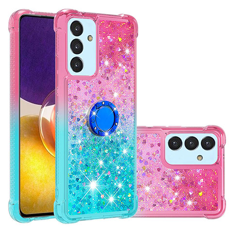 Silikon Hülle Handyhülle Gummi Schutzhülle Flexible Tasche Bling-Bling mit Fingerring Ständer S02 für Samsung Galaxy A24 4G Rosa