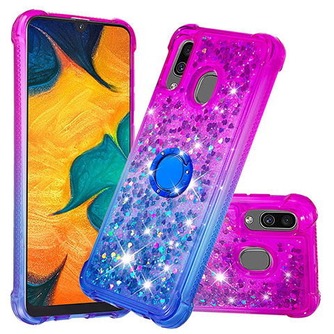 Silikon Hülle Handyhülle Gummi Schutzhülle Flexible Tasche Bling-Bling mit Fingerring Ständer S02 für Samsung Galaxy A30 Violett