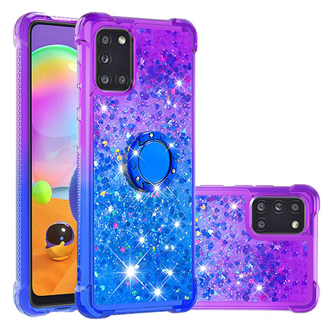 Silikon Hülle Handyhülle Gummi Schutzhülle Flexible Tasche Bling-Bling mit Fingerring Ständer S02 für Samsung Galaxy A31 Violett