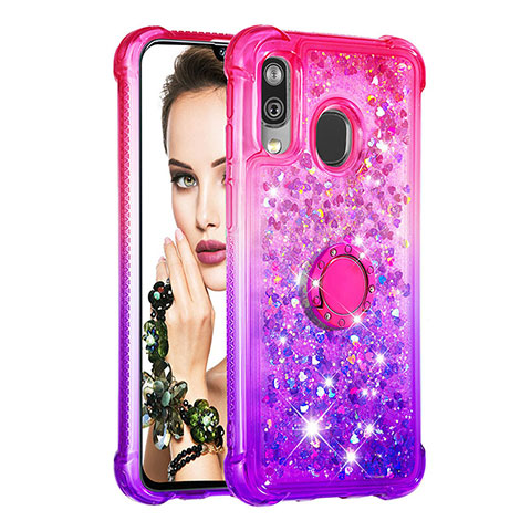 Silikon Hülle Handyhülle Gummi Schutzhülle Flexible Tasche Bling-Bling mit Fingerring Ständer S02 für Samsung Galaxy A40 Pink