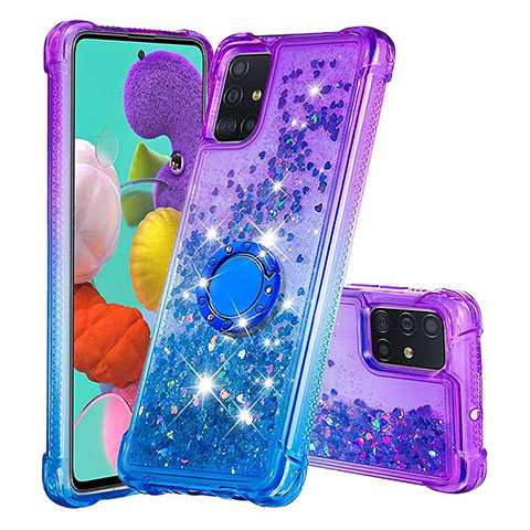 Silikon Hülle Handyhülle Gummi Schutzhülle Flexible Tasche Bling-Bling mit Fingerring Ständer S02 für Samsung Galaxy A51 4G Violett