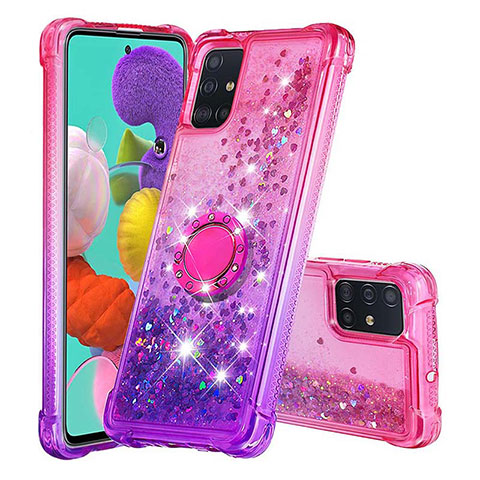 Silikon Hülle Handyhülle Gummi Schutzhülle Flexible Tasche Bling-Bling mit Fingerring Ständer S02 für Samsung Galaxy A51 5G Pink