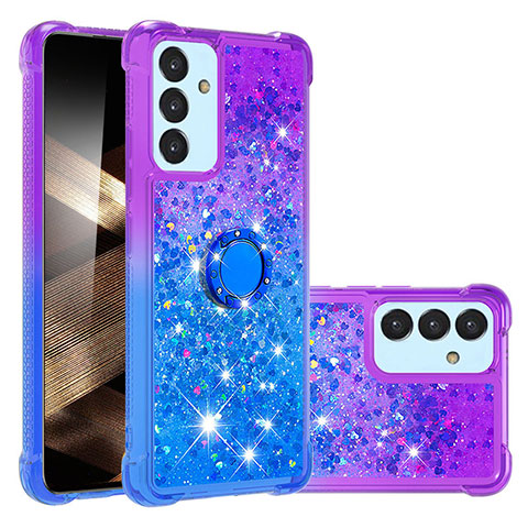 Silikon Hülle Handyhülle Gummi Schutzhülle Flexible Tasche Bling-Bling mit Fingerring Ständer S02 für Samsung Galaxy A55 5G Violett