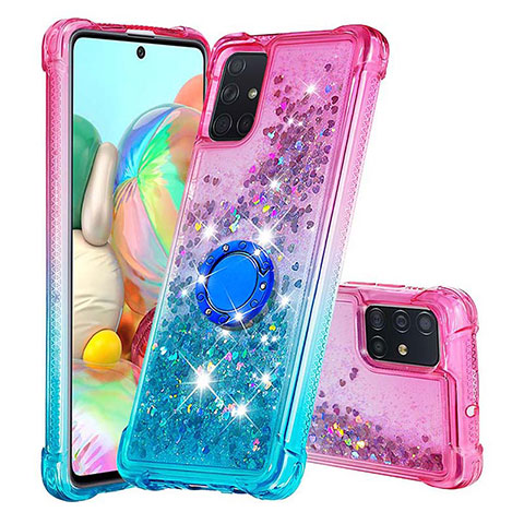 Silikon Hülle Handyhülle Gummi Schutzhülle Flexible Tasche Bling-Bling mit Fingerring Ständer S02 für Samsung Galaxy A71 5G Rosa