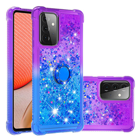 Silikon Hülle Handyhülle Gummi Schutzhülle Flexible Tasche Bling-Bling mit Fingerring Ständer S02 für Samsung Galaxy A72 4G Violett