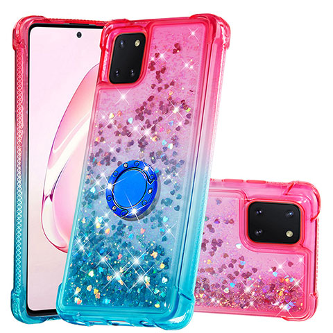 Silikon Hülle Handyhülle Gummi Schutzhülle Flexible Tasche Bling-Bling mit Fingerring Ständer S02 für Samsung Galaxy A81 Rosa