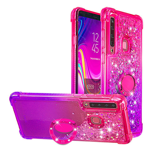 Silikon Hülle Handyhülle Gummi Schutzhülle Flexible Tasche Bling-Bling mit Fingerring Ständer S02 für Samsung Galaxy A9 (2018) A920 Pink