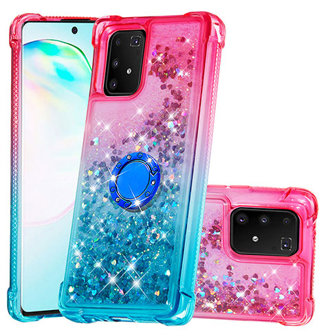 Silikon Hülle Handyhülle Gummi Schutzhülle Flexible Tasche Bling-Bling mit Fingerring Ständer S02 für Samsung Galaxy A91 Rosa