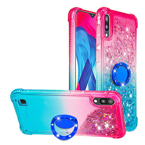 Silikon Hülle Handyhülle Gummi Schutzhülle Flexible Tasche Bling-Bling mit Fingerring Ständer S02 für Samsung Galaxy M10 Rosa