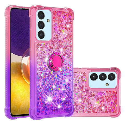 Silikon Hülle Handyhülle Gummi Schutzhülle Flexible Tasche Bling-Bling mit Fingerring Ständer S02 für Samsung Galaxy M34 5G Pink