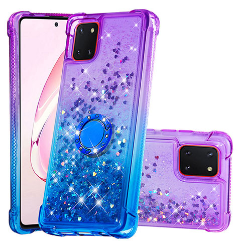 Silikon Hülle Handyhülle Gummi Schutzhülle Flexible Tasche Bling-Bling mit Fingerring Ständer S02 für Samsung Galaxy M60s Violett