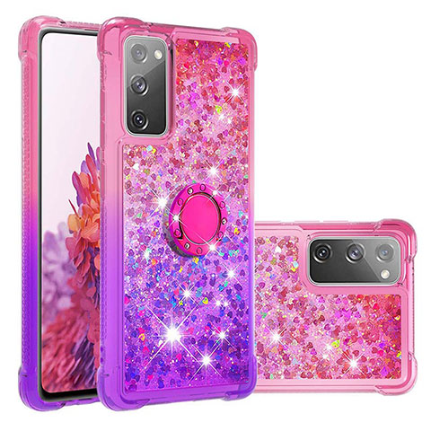 Silikon Hülle Handyhülle Gummi Schutzhülle Flexible Tasche Bling-Bling mit Fingerring Ständer S02 für Samsung Galaxy S20 FE 5G Pink