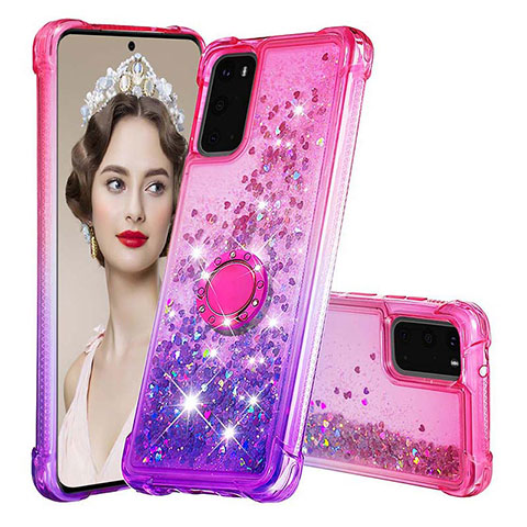 Silikon Hülle Handyhülle Gummi Schutzhülle Flexible Tasche Bling-Bling mit Fingerring Ständer S02 für Samsung Galaxy S20 Pink